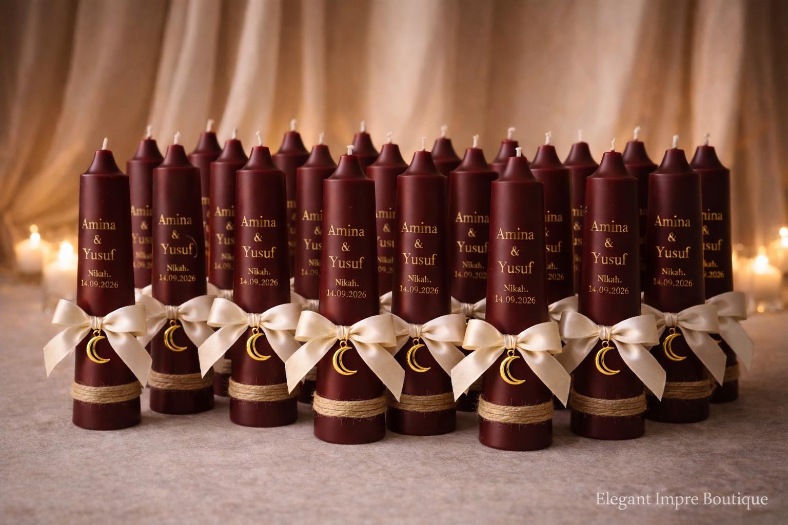 Personalized Maroon Nikah Candle Favors | Islamic Wedding Keepsake