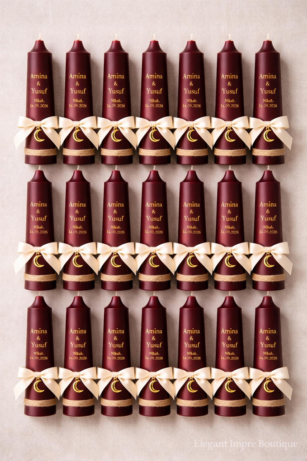 Personalized Maroon Nikah Candle Favors | Islamic Wedding Keepsake
