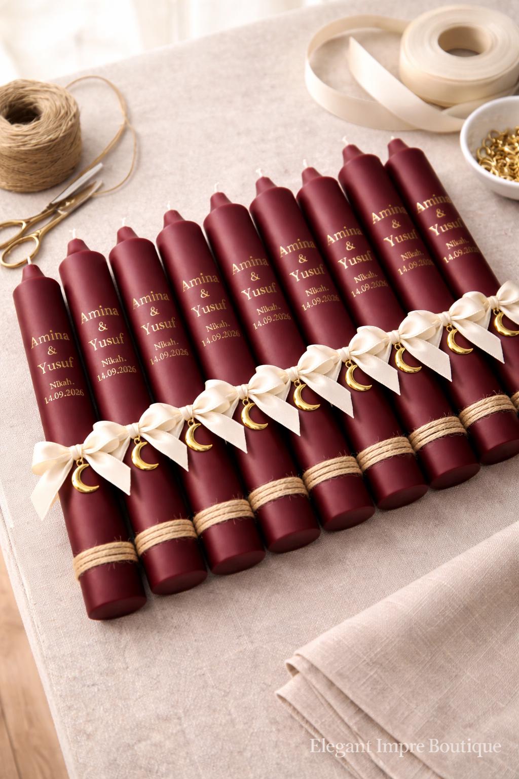 Personalized Maroon Nikah Candle Favors | Islamic Wedding Keepsake