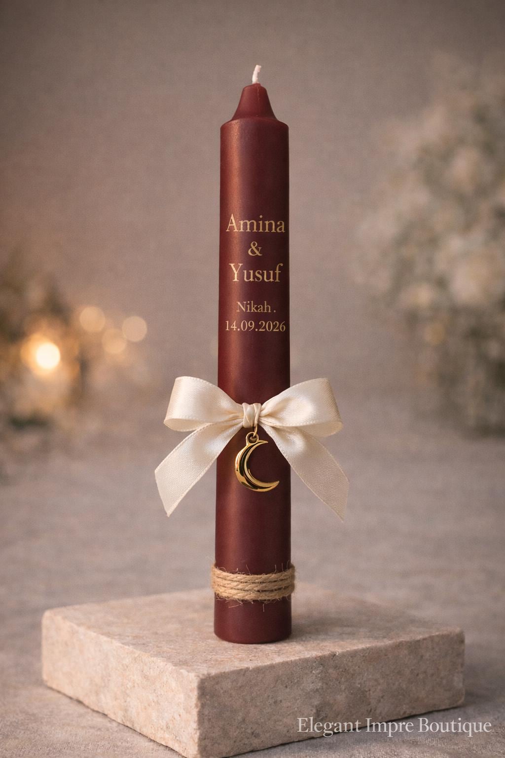 Personalized Maroon Nikah Candle Favors | Islamic Wedding Keepsake