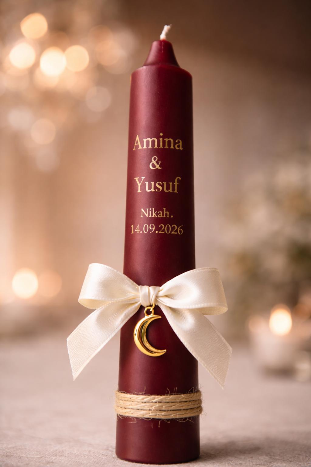 Personalized Maroon Nikah Candle Favors | Islamic Wedding Keepsake