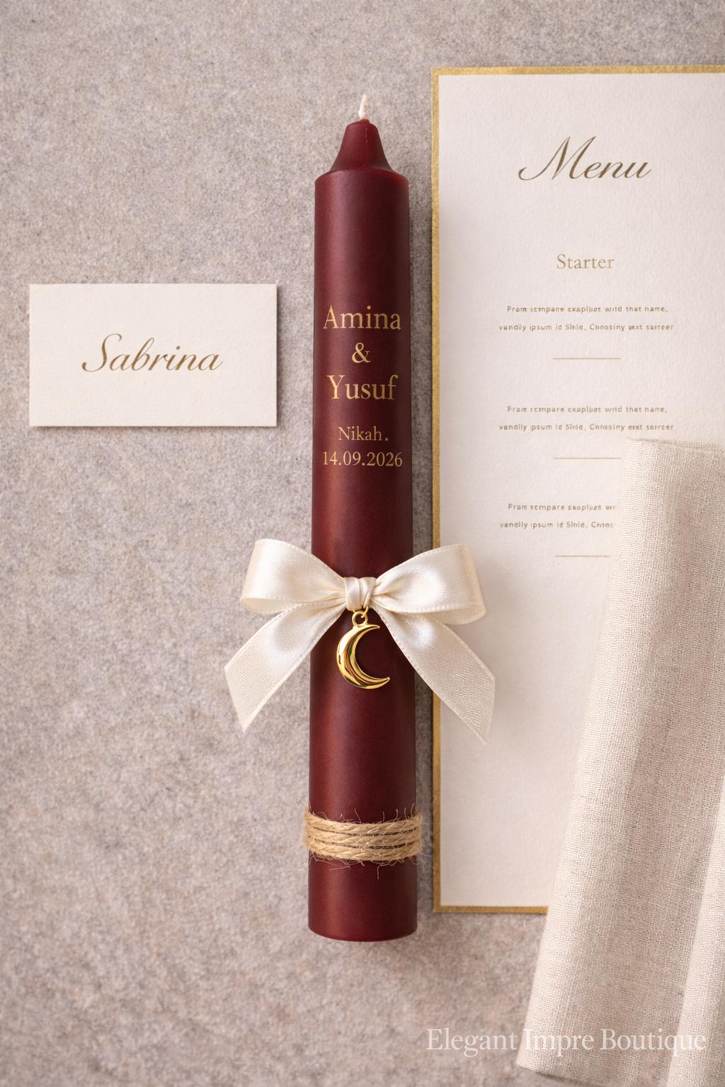 Personalized Maroon Nikah Candle Favors | Islamic Wedding Keepsake