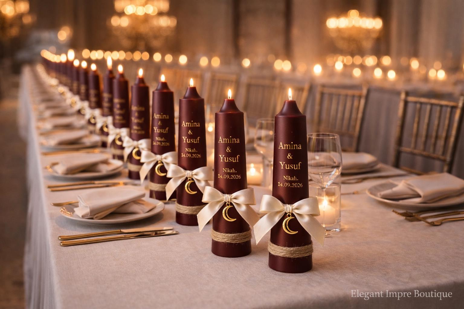 Personalized Maroon Nikah Candle Favors | Islamic Wedding Keepsake