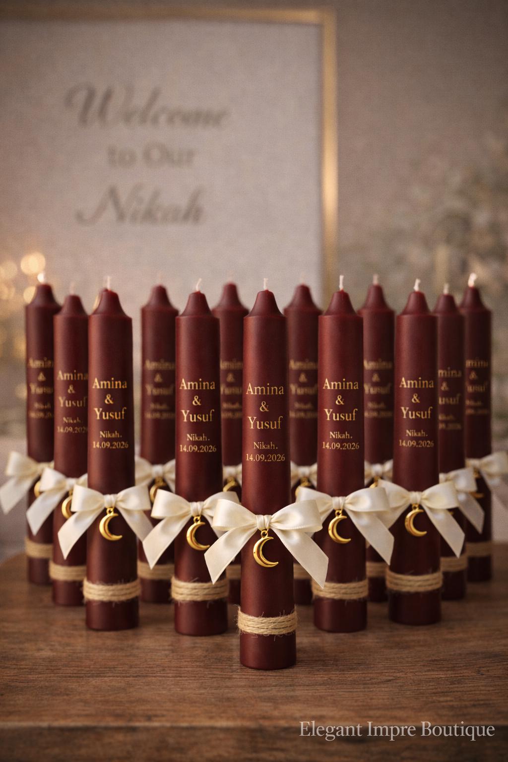 Personalized Maroon Nikah Candle Favors | Islamic Wedding Keepsake